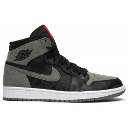 Air Jordan 1 Retro High Premium 'Shadow Camo' Black/Black-Dark Stucco/White-University Red AA3993 034 AJ 1 Sneakers