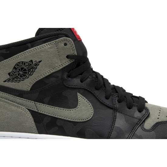 Air Jordan 1 Retro High Premium Shadow Camo Black/Black-Dark Stucco/White-University Red AA3993 034 AJ 1 Sneakers