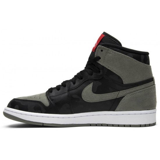 Air Jordan 1 Retro High Premium Shadow Camo Black/Black-Dark Stucco/White-University Red AA3993 034 AJ 1 Sneakers