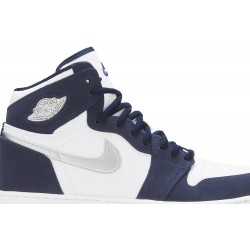 Air Jordan 1 Retro High co.JP GS 'Midnight Navy' 2020 White/Midnight Navy/Metallic Silver 575441 141 AJ 1 Sneakers