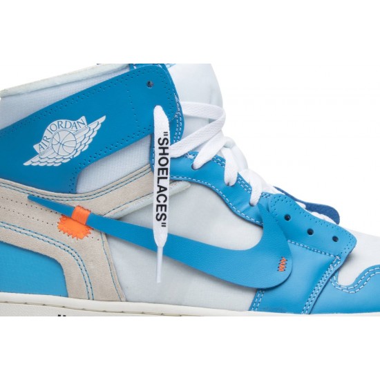 Off-White x Air Jordan 1 Retro High OG UNC Sample White/Dark Powder Blue-Cone AQ0818 148 S AJ 1 Sneakers