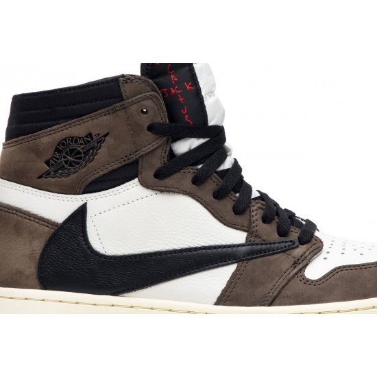 Travis Scott x Air Jordan 1 Retro High OG Mocha Sail/Dark Mocha-University Red-BlackCD4487 100 AJ 1 Sneakers