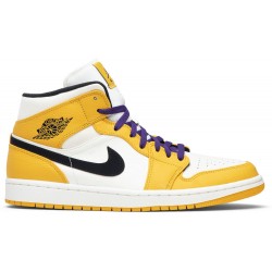 Air Jordan 1 Mid 'Lakers' University Gold/Pale Ivory-Court Purple-Black 852542 700 AJ 1 Sneakers