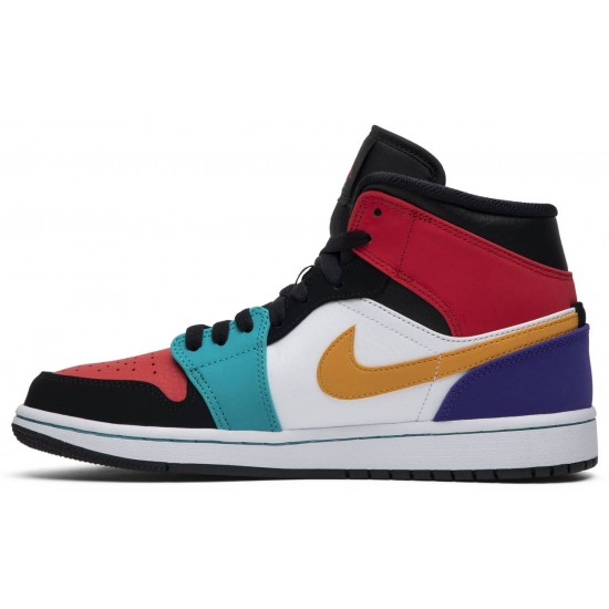 Air Jordan 1 Mid Multi-Color White/Black-Turbo Green-University Red 554724 125 AJ 1 Sneakers