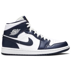 Air Jordan 1 Mid 'Obsidian' White/Obsidian-Metallic Gold 554724 174 AJ 1 Sneakers