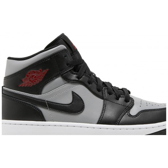 Air Jordan 1 Mid Shadow Black/Particle Grey/White/Gym Red 554724 096 AJ 1 Sneakers