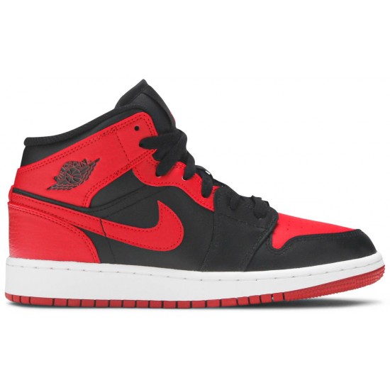 Air Jordan 1 Mid GS Banned Black/University Red/Black/White 554725 074 AJ 1 Sneakers