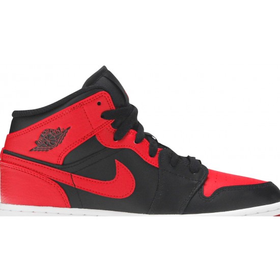 Air Jordan 1 Mid GS Banned Black/University Red/Black/White 554725 074 AJ 1 Sneakers