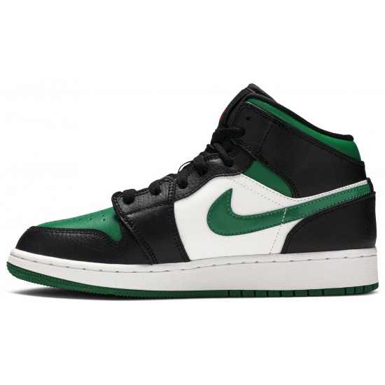 Air Jordan 1 Mid GS Black Pine Green Black/White/Gym Red/Pine Green 554725 067 AJ 1 Sneakers