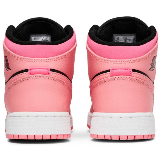 Air Jordan 1 Mid GS Coral Chalk Coral Chalk/Rush Pink/Black/Pinksicle 554725 662 AJ 1 Sneakers