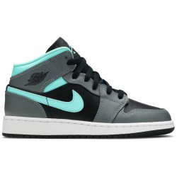 Air Jordan 1 Mid GS 'Grey Aqua' Black/Light Aqua/Dark Smoke Grey 554725 063 AJ 1 Sneakers