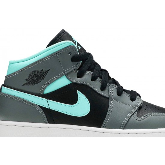 Air Jordan 1 Mid GS Grey Aqua Black/Light Aqua/Dark Smoke Grey 554725 063 AJ 1 Sneakers