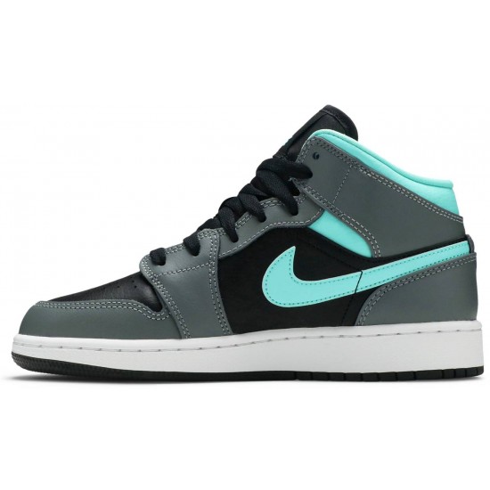 Air Jordan 1 Mid GS Grey Aqua Black/Light Aqua/Dark Smoke Grey 554725 063 AJ 1 Sneakers