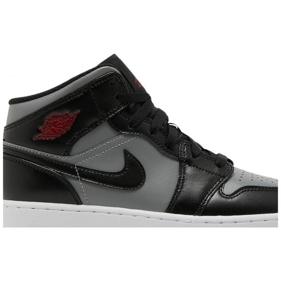 Air Jordan 1 Mid GS Shadow Black/Particle Grey/White/Gym Red 554725 096 AJ 1 Sneakers