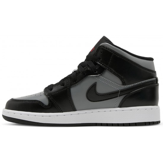 Air Jordan 1 Mid GS Shadow Black/Particle Grey/White/Gym Red 554725 096 AJ 1 Sneakers