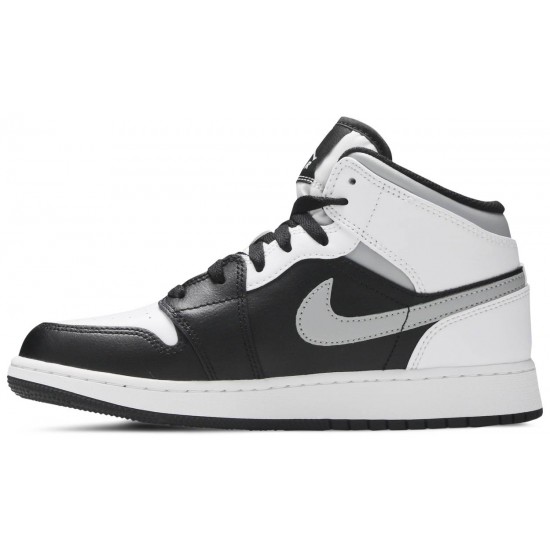 Air Jordan 1 Mid GS White Shadow Black/White/Light Smoke Grey 554725 073 AJ 1 Sneakers