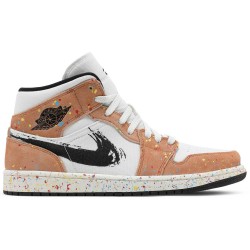 Air Jordan 1 Mid SE 'Brushstroke Paint Splatter' Sail/Black/Cider/Chile Red DA8005 100 AJ 1 Sneakers