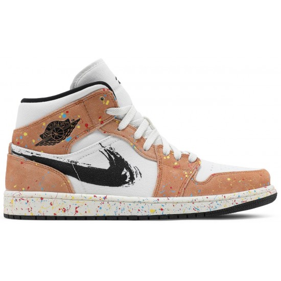 Air Jordan 1 Mid SE Brushstroke Paint Splatter Sail/Black/Cider/Chile Red DA8005 100 AJ 1 Sneakers