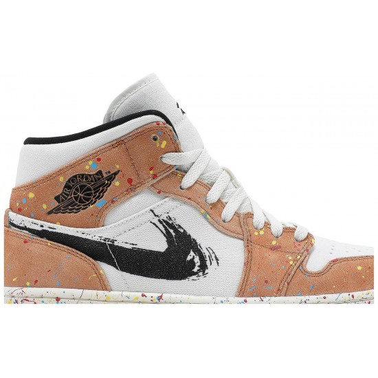 Air Jordan 1 Mid SE Brushstroke Paint Splatter Sail/Black/Cider/Chile Red DA8005 100 AJ 1 Sneakers