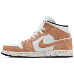 Air Jordan 1 Mid SE 'Brushstroke Paint Splatter' Sail/Black/Cider/Chile Red DA8005 100 AJ 1 Sneakers