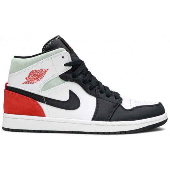 Air Jordan 1 Mid SE Red Black Toe White/Black/Light Smoke Grey/Gym Red 852542 100 AJ 1 Sneakers