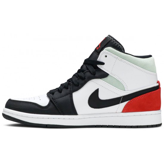 Air Jordan 1 Mid SE Red Black Toe White/Black/Light Smoke Grey/Gym Red 852542 100 AJ 1 Sneakers