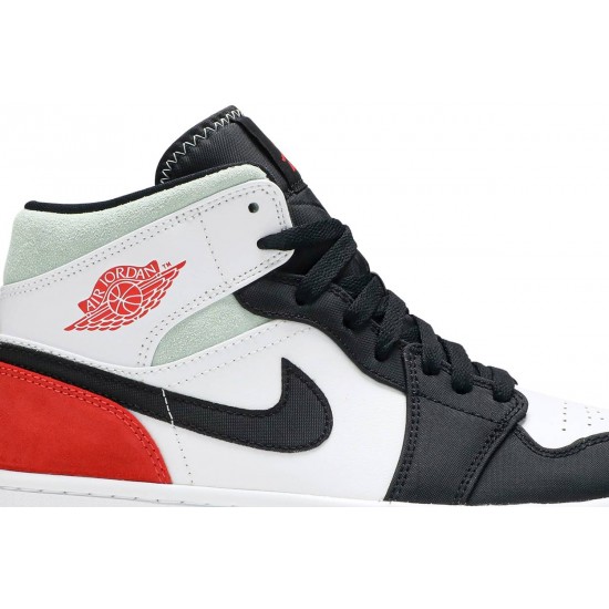 Air Jordan 1 Mid SE Red Black Toe White/Black/Light Smoke Grey/Gym Red 852542 100 AJ 1 Sneakers