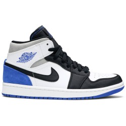 Air Jordan 1 Mid SE 'Royal Black Toe' White/Black/Light Solar Flare Heather/Hyper Royal 852542 102 AJ 1 Sneakers