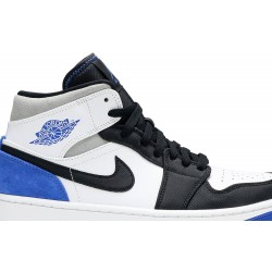 Air Jordan 1 Mid SE 'Royal Black Toe' White/Black/Light Solar Flare Heather/Hyper Royal 852542 102 AJ 1 Sneakers