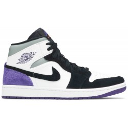 Air Jordan 1 Mid SE 'Varsity Purple' White/Black/Light Solar Flare Heather/Varsity Purple852542 105 AJ 1 Sneakers