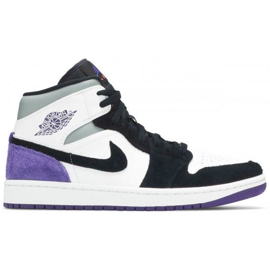 Air Jordan 1 Mid SE Varsity Purple White/Black/Light Solar Flare Heather/Varsity Purple852542 105 AJ 1 Sneakers