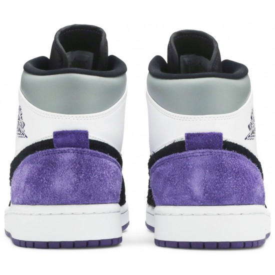 Air Jordan 1 Mid SE Varsity Purple White/Black/Light Solar Flare Heather/Varsity Purple852542 105 AJ 1 Sneakers