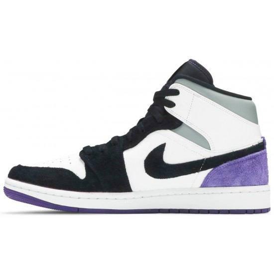 Air Jordan 1 Mid SE Varsity Purple White/Black/Light Solar Flare Heather/Varsity Purple852542 105 AJ 1 Sneakers