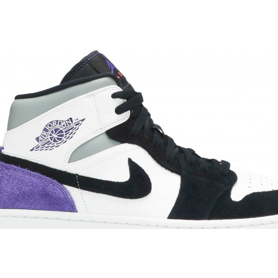 Air Jordan 1 Mid SE Varsity Purple White/Black/Light Solar Flare Heather/Varsity Purple852542 105 AJ 1 Sneakers