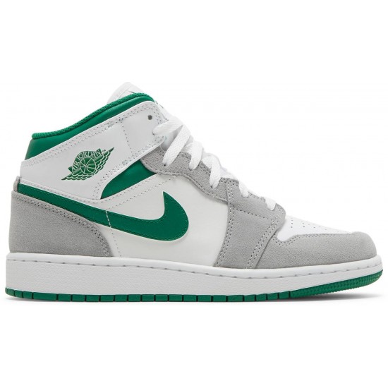 Air Jordan 1 Mid SE GS Grey Pine Green White/Light Smoke Grey/Pine Green DC7248 103 AJ 1 Sneakers