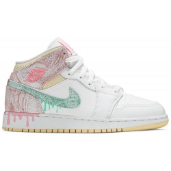 Air Jordan 1 Mid SE GS 'Ice Cream' White/Arctic Punch/Pale Vanilla/Green Glow DD1666 100 AJ 1 Sneakers