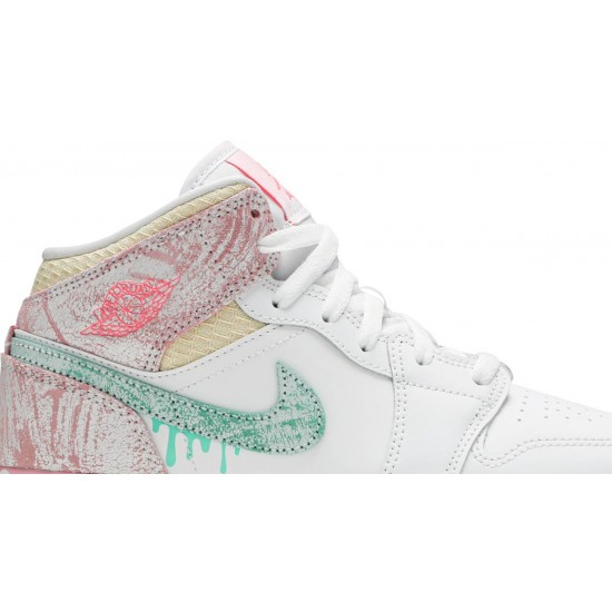 Air Jordan 1 Mid SE GS Ice Cream White/Arctic Punch/Pale Vanilla/Green Glow DD1666 100 AJ 1 Sneakers