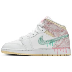 Air Jordan 1 Mid SE GS 'Ice Cream' White/Arctic Punch/Pale Vanilla/Green Glow DD1666 100 AJ 1 Sneakers