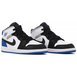 Air Jordan 1 Mid SE PS 'Royal Black Toe' White/Black/Light Solar Flare Heather/Hyper Royal BQ6932 102 AJ 1 Sneakers