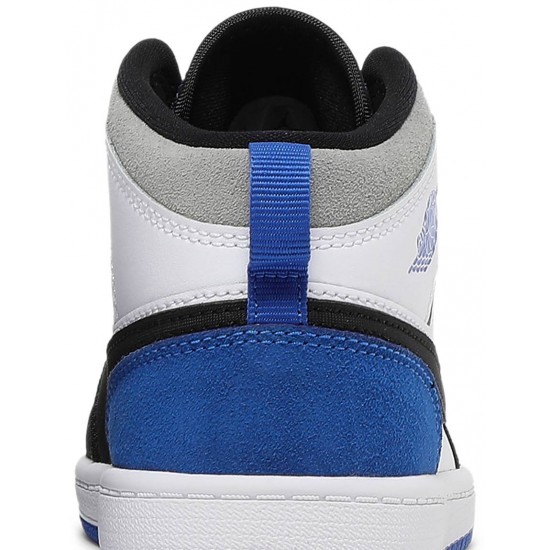 Air Jordan 1 Mid SE PS Royal Black Toe White/Black/Light Solar Flare Heather/Hyper Royal BQ6932 102 AJ 1 Sneakers