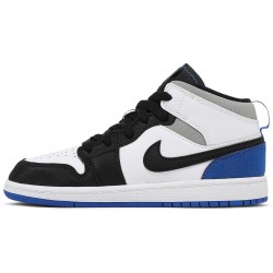 Air Jordan 1 Mid SE PS 'Royal Black Toe' White/Black/Light Solar Flare Heather/Hyper Royal BQ6932 102 AJ 1 Sneakers