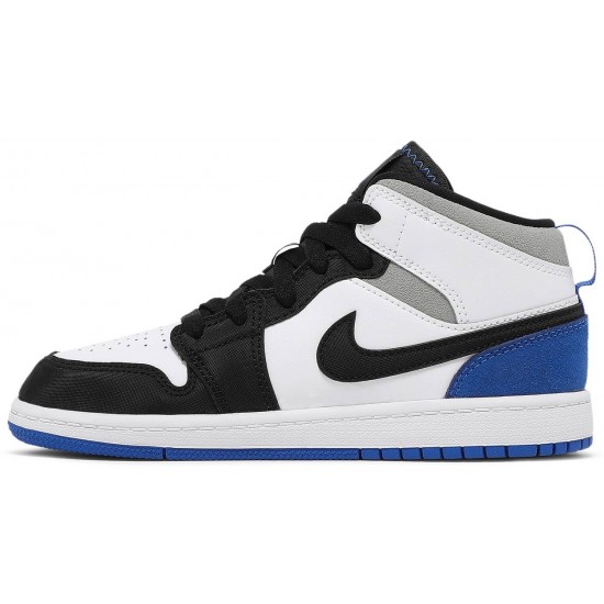 Air Jordan 1 Mid SE PS Royal Black Toe White/Black/Light Solar Flare Heather/Hyper Royal BQ6932 102 AJ 1 Sneakers