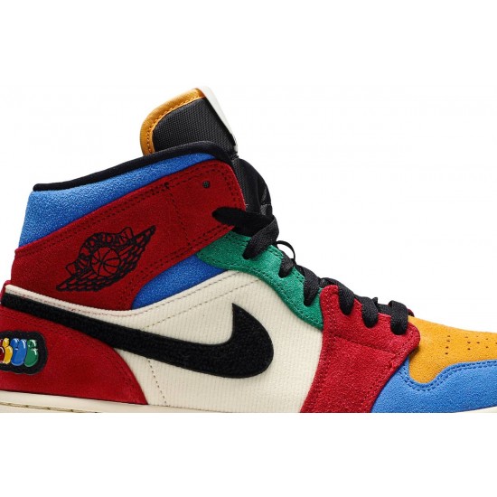 Blue The Great x Air Jordan 1 Mid Fearless Muslin/Varsity Red/Royal/Taxi/Black CU2805 100 AJ 1 Sneakers