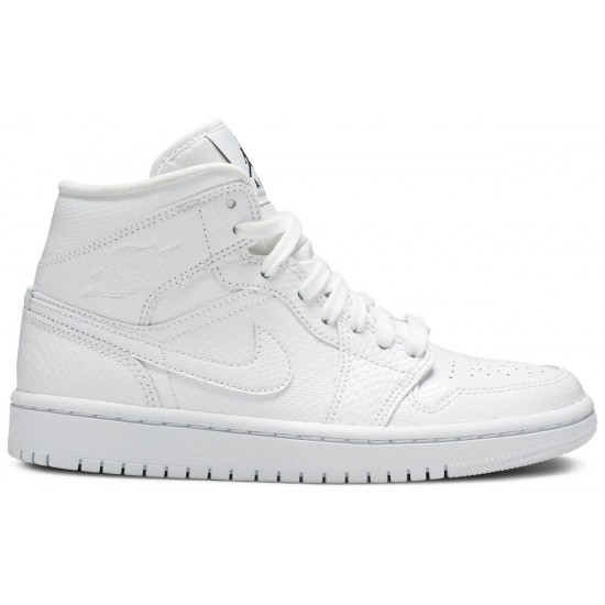 Wmns Air Jordan 1 Mid White Snakeskin White/White BQ6472 110 AJ 1 Sneakers