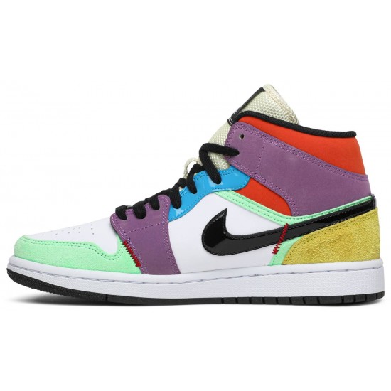 Wmns Air Jordan 1 Mid SE Lightbulb White/Black/Lightbulb/Team Orange CW1140 100 AJ 1 Sneakers