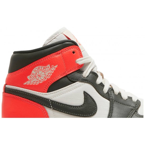 Wmns Air Jordan 1 Mid SE Newsprint Light Orewood Brown/Bright Crimson DQ6078 100 AJ 1 Sneakers