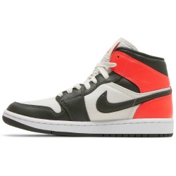 Wmns Air Jordan 1 Mid SE 'Newsprint' Light Orewood Brown/Bright Crimson DQ6078 100 AJ 1 Sneakers