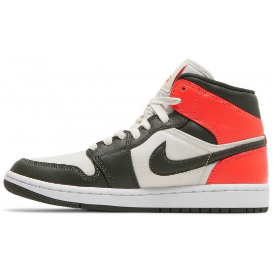 Wmns Air Jordan 1 Mid SE Newsprint Light Orewood Brown/Bright Crimson DQ6078 100 AJ 1 Sneakers