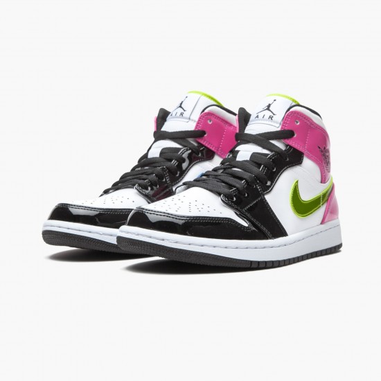 Men Air Jordan 1 Mid White Black Cyber Pink CZ9834-100 AJ1 Shoes