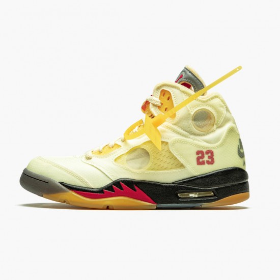 Men Off-White x Air Jordan 5 Retro Sail DH8565-100 AJ5 Shoes